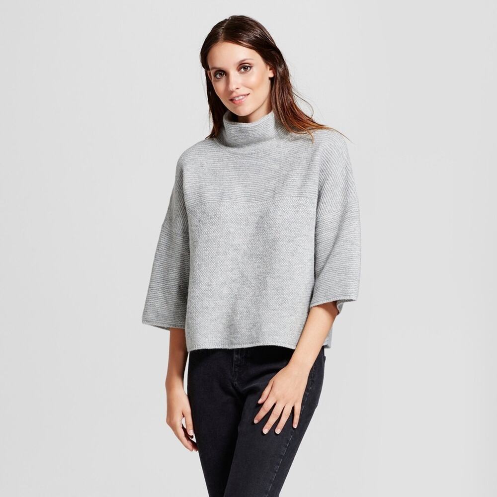 MOSSIMO • Knit Grey 3/4 Sleeve Mock Turtleneck Sweater Top